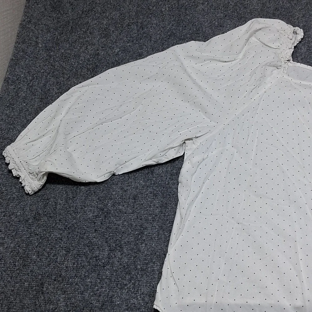 Banana Republic Size XL‎ Petite Women White Blouse Black Polka Dots